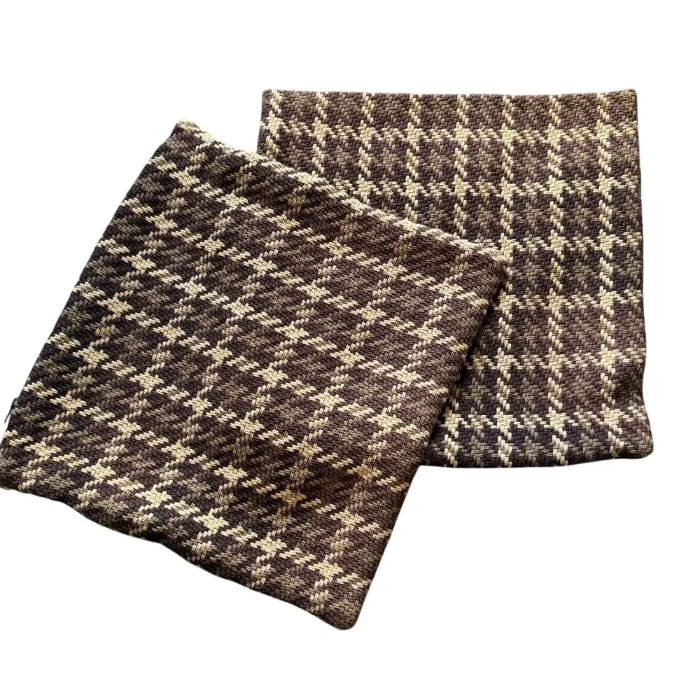 Crate and Barrel B Costas Seville 2 Pillows Covers Plum Brown Tan Tweed 18x18
